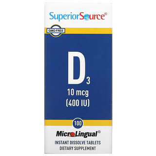 Superior Source, マイクロリンガル、D3、400 IU、100錠