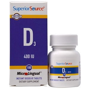 Superior Source, MicroLingual, Витамин D3, 400 IU, 100 таблеток 
