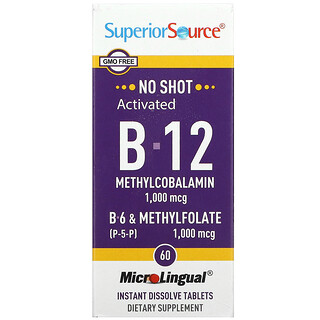 Superior Source, 活性化B-12メチルコバラミン、B-6（P-5-P）＆葉酸メチル、1,000mcg／1,000mcg、60粒