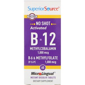 Отзывы о Супер Сорс, Activated B-12 Methylcobalamin, B-6 (P-5-P) & Methylfolate, 1,000 mcg/1,000 mcg, 60 Tablets