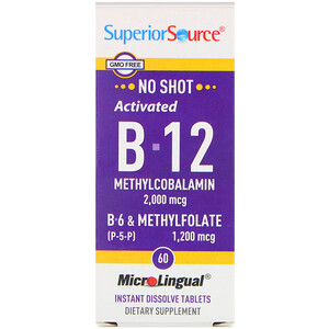 Отзывы о Супер Сорс, Activated B-12 Methylcobalamin, B-6 (P-5-P) & Methylfolate, 2,000 mcg/1,200 mcg, 60 Tablets