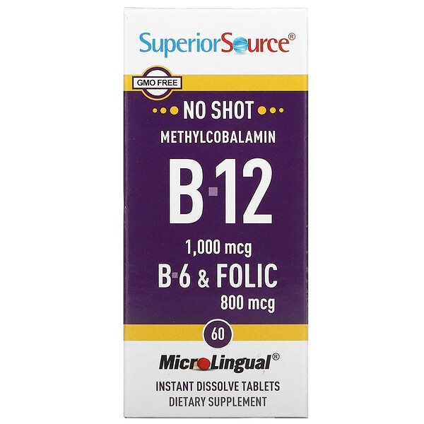метилкобаламин (витамин B12), витамин  B6 и фолиевая кислота, 60 быстрорастворимых таблеток MicroLingual