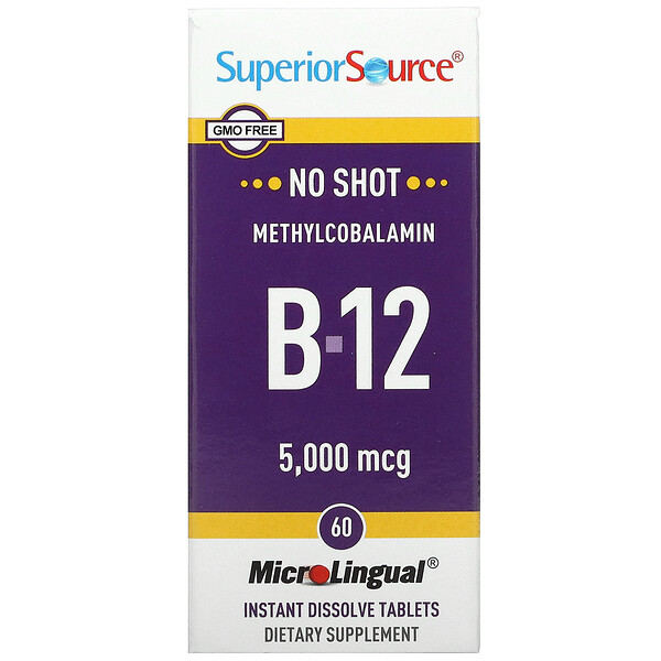 Superior Source, метилкобаламин B12, 5000 мкг, 60 быстрорастворимых таблеток MicroLingual