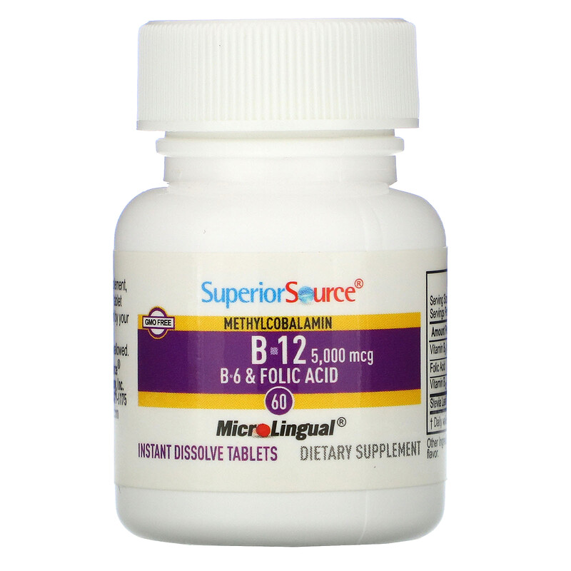 Superior Source, No Shot, Methylcobalamin B-12, B-6 & Folic Acid, 5,000 ...