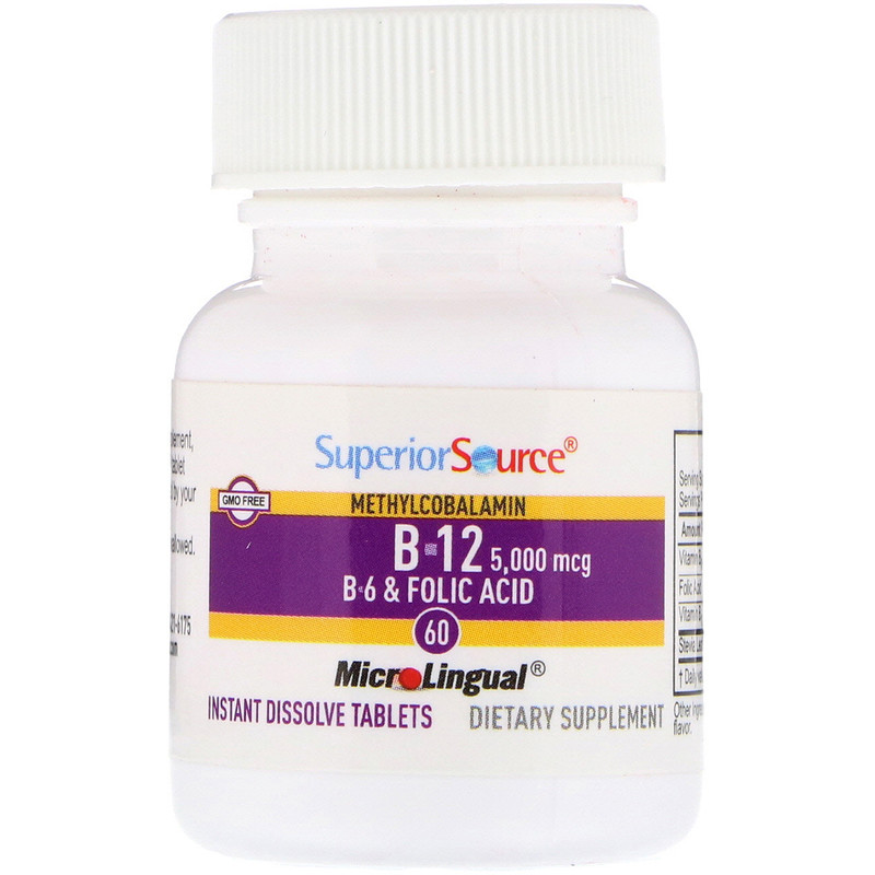 Superior Source, Metilcobalamina B-12 5000 Mcg, B-6 E Ácido Fólico 800 ...