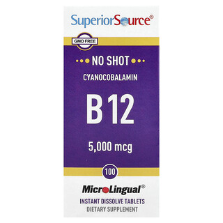 Superior Source, Цианокобаламин B12, 5000 мкг, 100 растворимых таблеток MicroLingual®  Instant Rстворять