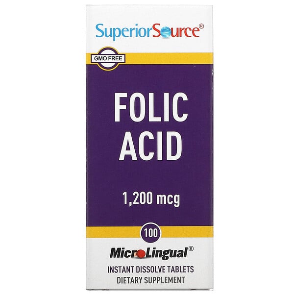 Superior Source, Folic Acid, 1,200 mcg, 100 MicroLingual Instant Dissolve Tablets