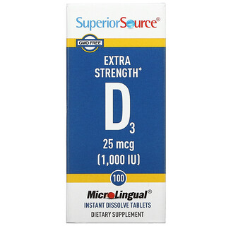 Superior Source, Vitamine D3 extrapuissante, 25 µg (1000 UI), 100 comprimés à dissolution instantanée MicroLingual