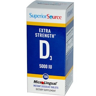 Superior Source, Extra Strength Vitamin D3, 5000 IU, 100 MicroLingual Instant Dissolve Tablets 