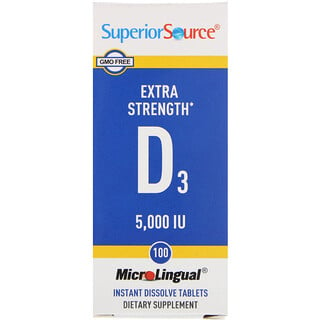 Superior Source, Сверхсильный витамин D3, 5000 МЕ, 100 микролингвальных быстрорастворимых таблеток