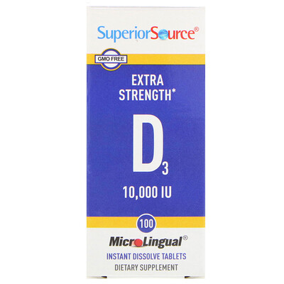 Superior Source Витамин D3 Extra Strength, 10 000 МЕ, 100 быстрорастворимых таблеток MicroLingual