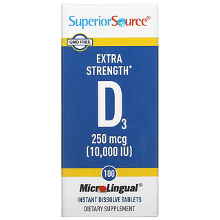 Superior Source, витамин D3 повышенной силы действия, 250 мкг (10 000 МЕ), 100 быстрорастворимых таблеток MicroLingual