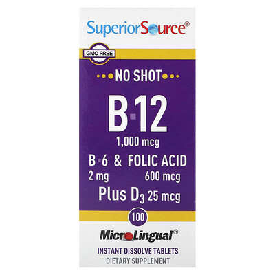 Superior Source  B-12  B-6 & Folic Acid  Plus D3  100 MicroLingual Instant Dissolve Tablets