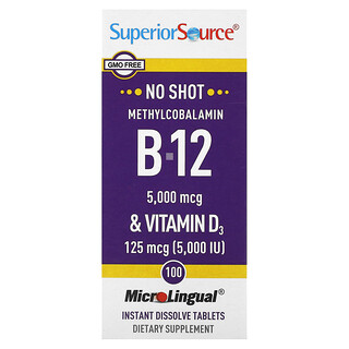 Superior Source, Metilkobalamin B-12 ve D3 Vitamini, 100 MicroLingual Anında Eriyen Tablet
