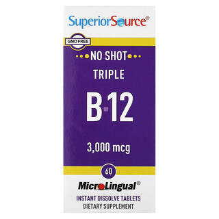 Superior Source, Üçlü B-12, 3.000 mcg, 60 MicroLingual Anında Eriyen Tablet
