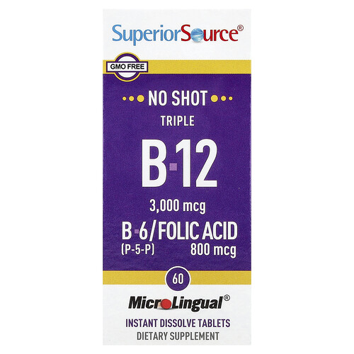 Superior Source, Triple B-12, B-6, Folic Acid, 60 MicroLingual® Instant Dissolve Tablets