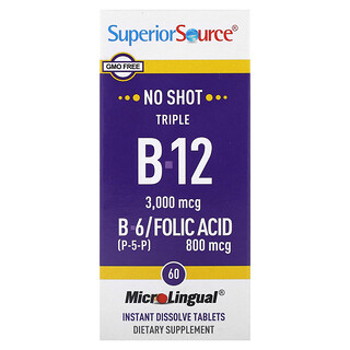 Superior Source, Háromszoros B-12, B-6, folsav, 60 MicroLingual Instant Dissolve tabletta