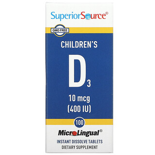Superior Source, Vitamina D3 para niños, 400 UI, 100 comprimidos MicroLingual de disolución instantánea