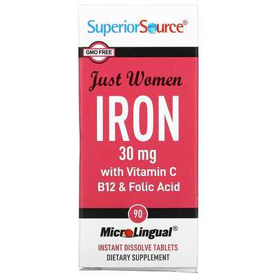 

Superior Source, Just Women, Iron with Vitamin C, B12 & Folic Acid, 15 mg, 90 MicroLingual Instant Dissolve Tablets