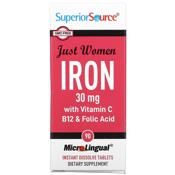 Superior Source, Just Women, железо с витамином C, B12 и фолиевой кислотой, 15 мг, 90 быстрорастворимых таблеток MicroLingual