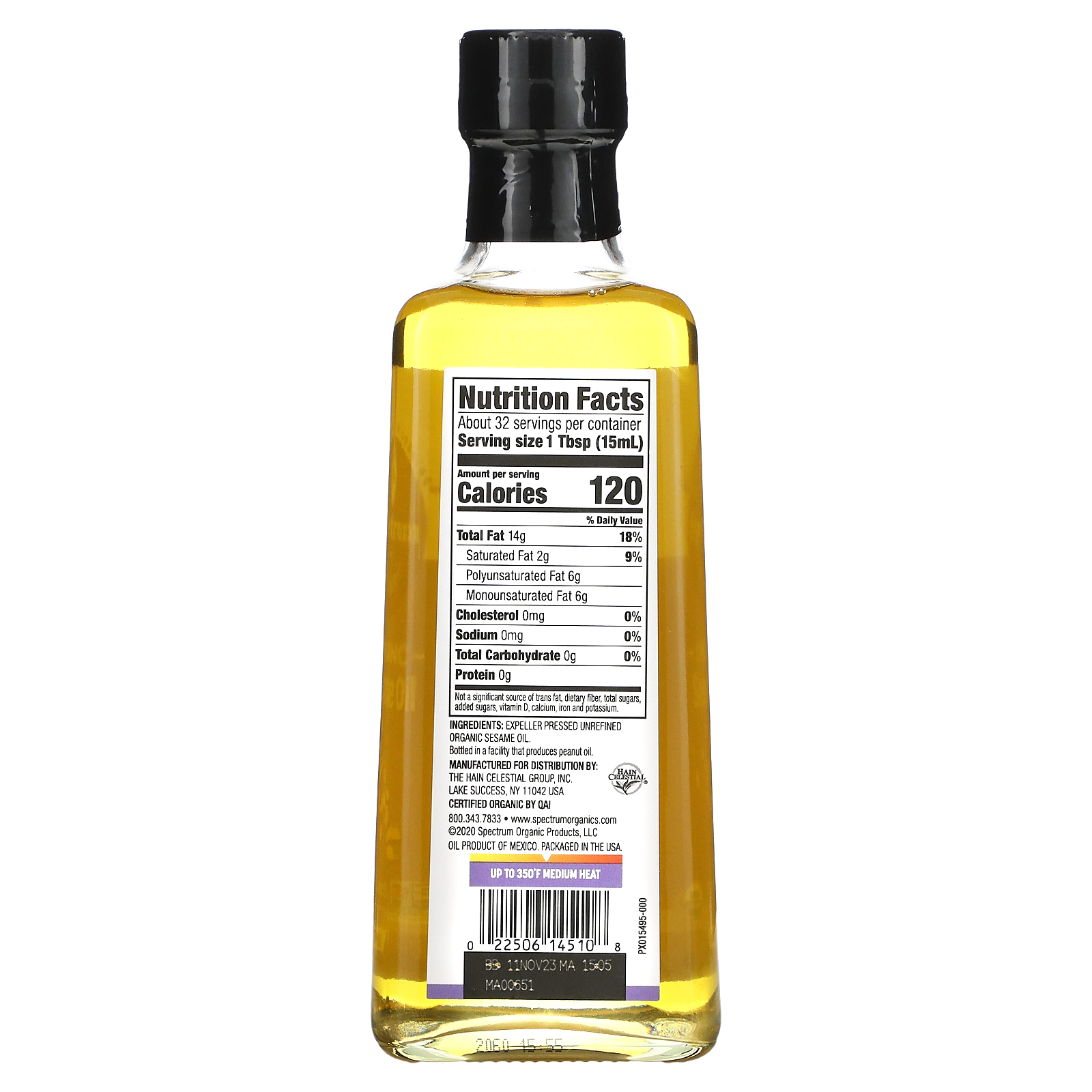 Spectrum Culinary, Organic Sesame Oil, Expeller Pressed, 16 fl oz (473 ml)