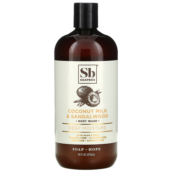 Soapbox, Deep Moisture Body Wash with Aloe & Shea, Coconut Milk & Sandalwood, 16 fl oz (473 ml)