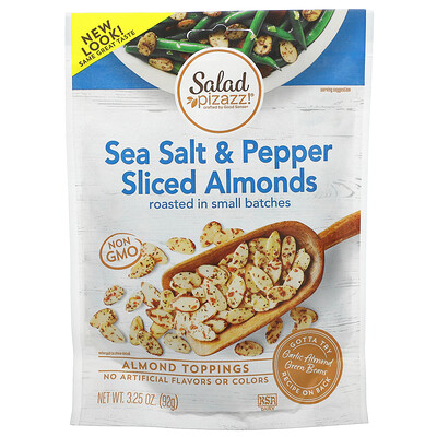 Salad Pizazz! Almond Topping, миндаль, нарезанный морской солью и перцем, 92 г (3,25 унции)
