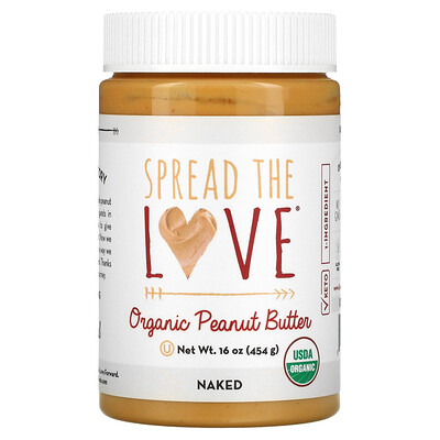 Spread The Love Органическое арахисовое масло, без добавок, 454 г (16 унций)