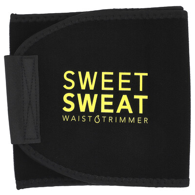 Sports Research, Sweet Sweat®, Faja reductora de cintura, Mediano, Negro y amarillo, 1 cinturón