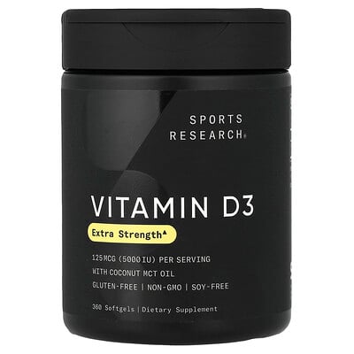 Sports Research, Vitamina D3, 125 mcg (5000 UI), 360 cápsulas blandas