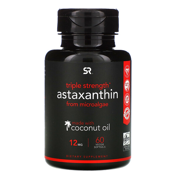 Sports Research‏, Astaxanthin، بالقوة الثلاثية، سعة 12 ملجم، عبارة عن كبسولات هلامية نباتية