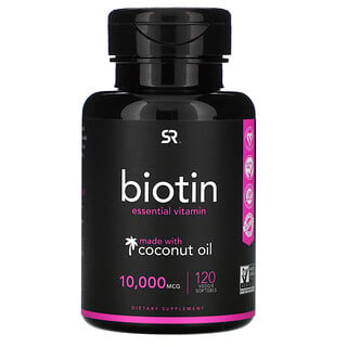 Sports Research, Biotine à l'huile de noix de coco, 10 000 µg, 120 capsules à enveloppe molle végétales
