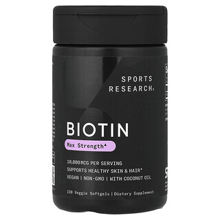 Sports Research, Biotina, 10.000 mcg, 120 cápsulas blandas vegetales