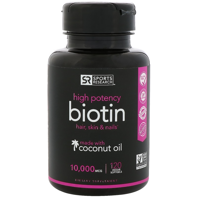 Sports Research, Biotin with Coconut Oil, 10,000 mcg, 120 Veggie ...