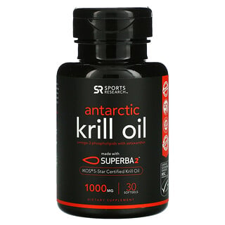 Sports Research, Huile de krill antarctique avec de l'astaxanthine, 1000 mg, 30 capsules à enveloppe molle