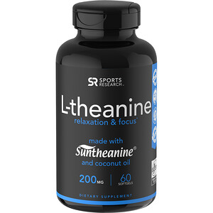 Отзывы о Спортс Ресерч, L-theanine, 200 mg, 60 Softgels
