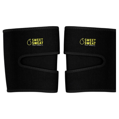 Sports Research, Sweet Sweat®, Fajas reductoras para muslos, Medianas, Negro y amarillo, 1 par