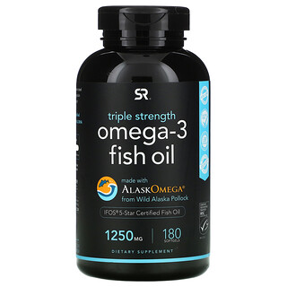 Sports Research, Omega-3 Fish Oil, Omega-3-Fischöl, dreifache Wirkstärke, 1.250 mg, 180 Weichkapseln