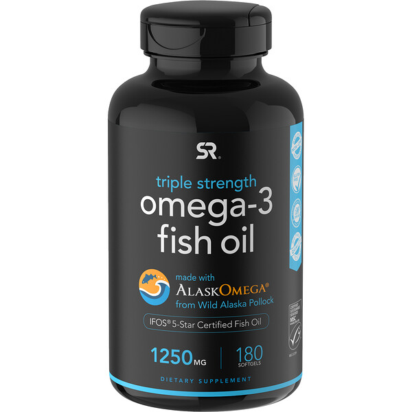 Sports Research, Omega-3 Fischöl, dreifache Wirkstärke, 1.250 mg, 180 Weichkapseln