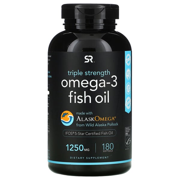 Sports Research, Omega 3 Minyak Ikan, Kekuatan Tiga Kali Lipat, 1.250 mg, 180 Kapsul Gel Lunak