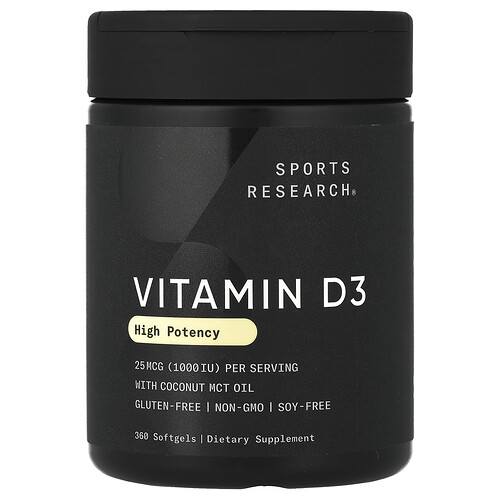 Sports Research Vitamin D3, High Potency, 25 mcg (1,000 IU), 360 Softgels