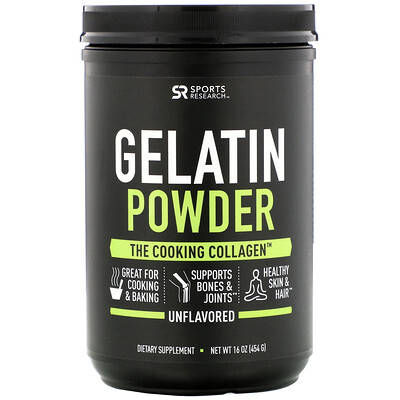 Sports Research Gelatin Powder, Unflavored, 16 oz (454 g)
