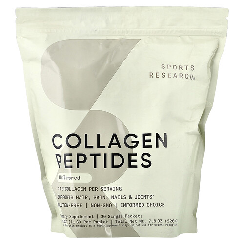 Sports Research Collagen Peptides, Unflavored, 20 Single Packets, 0.39 oz (11 g) Each
