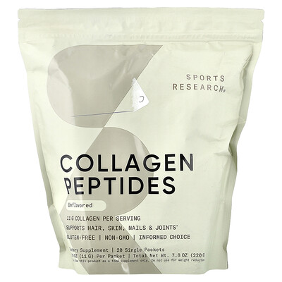 Product Image for Sports Research, Collagen Peptides, Unflavored, 20 Single Packets, 0.39 oz (11 g) Each