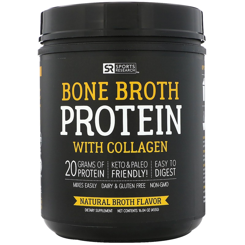 Sports Research, Bone Broth Protein with Collagen, Natural