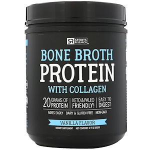 Отзывы о Спортс Ресерч, Bone Broth Protein with Collagen, Vanilla Flavor, 17.7 oz ( 502 g)