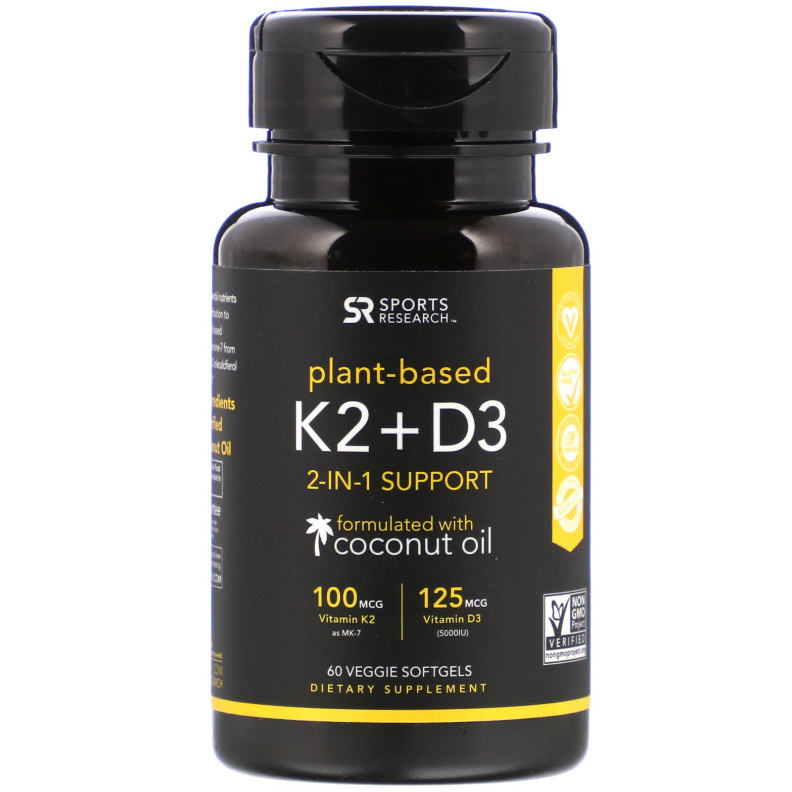 Sports Research Vitamin K2 D3 100 Mcg125 Mcg 60 Veggie