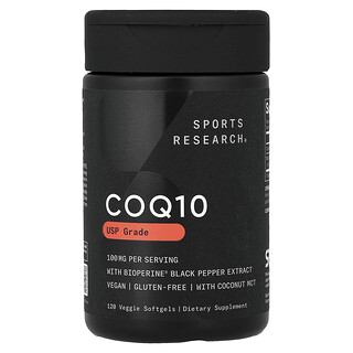 Sports Research, CoQ10 verificada por la Farmacopea de EE. UU. (USP), con BioPerine, 120 cápsulas blandas vegetales