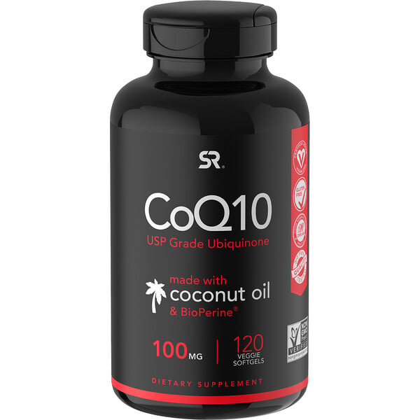 Sports Research, Коэнзим Q10 с экстрактом BioPerine и кокосовым маслом, 100 мг, 120 растительных мягких таблеток