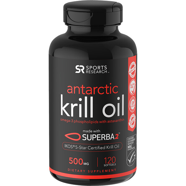 Sports Research, SUPERBA 2 Antarctic Krill Oil with Astaxanthin, 500 mg
